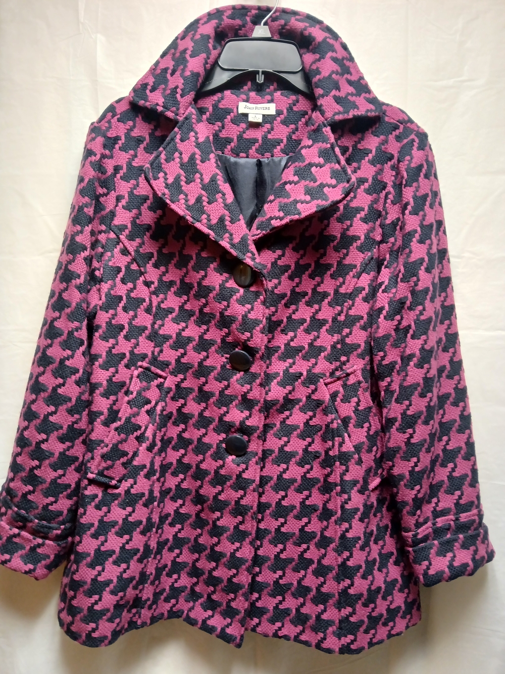 Joan Rivers Pink and Black Houndstooth Peacoat